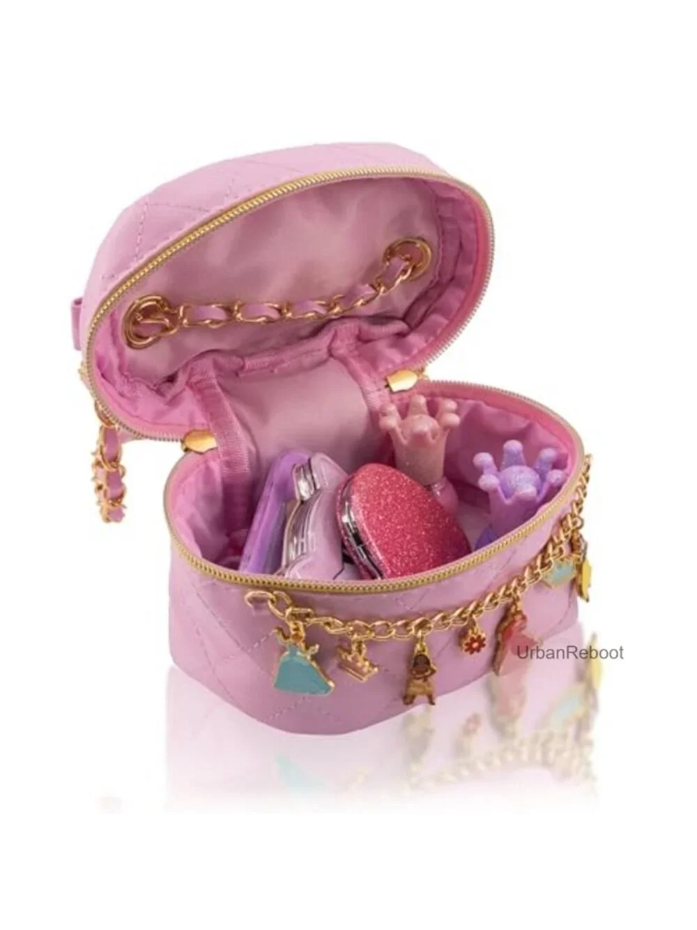 Quilted PU Leather Mini Bowler Crossbody Bag with Gold Chain Strap